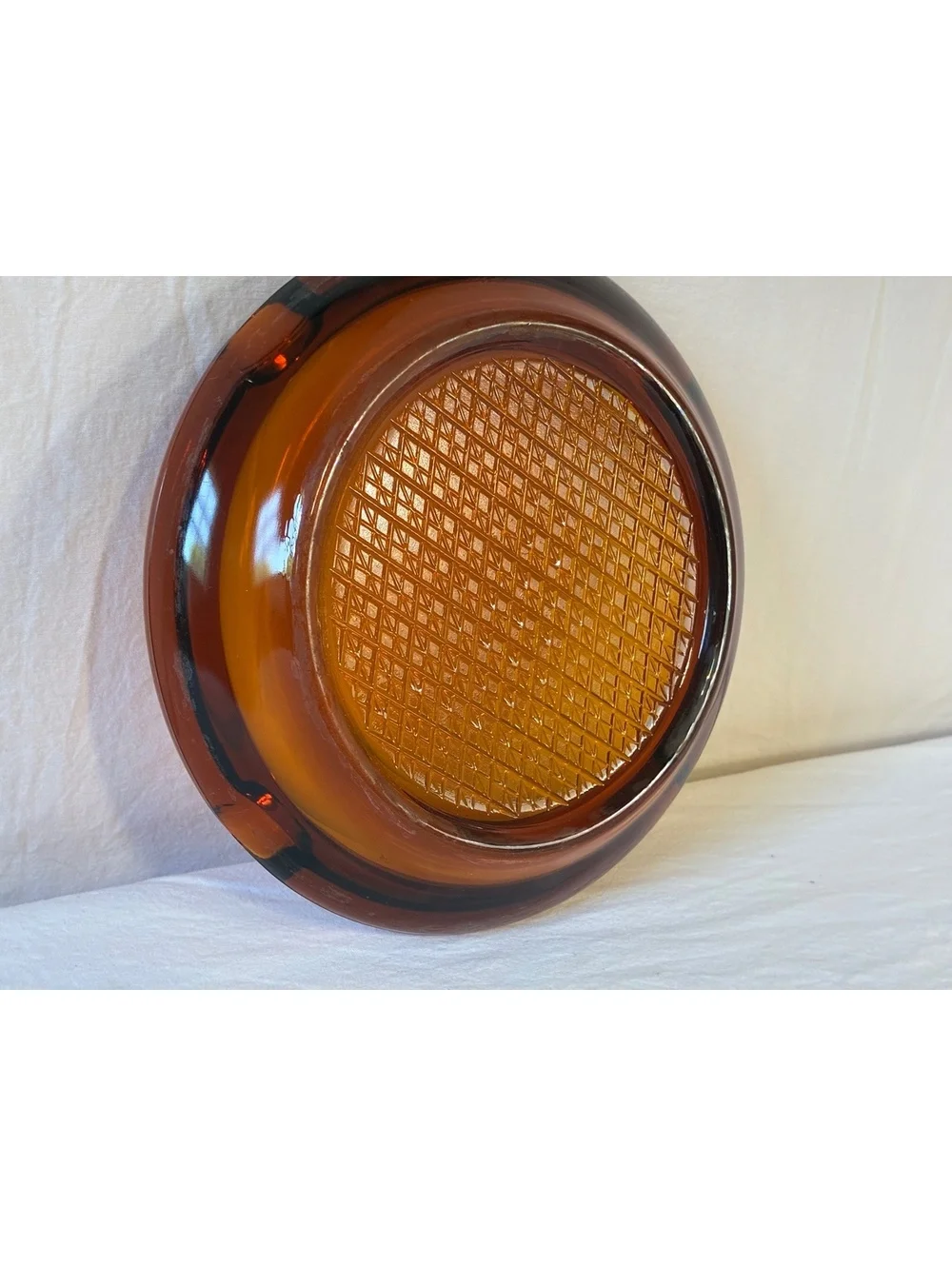 Vintage Amber Glass Ashtray with Textured Base